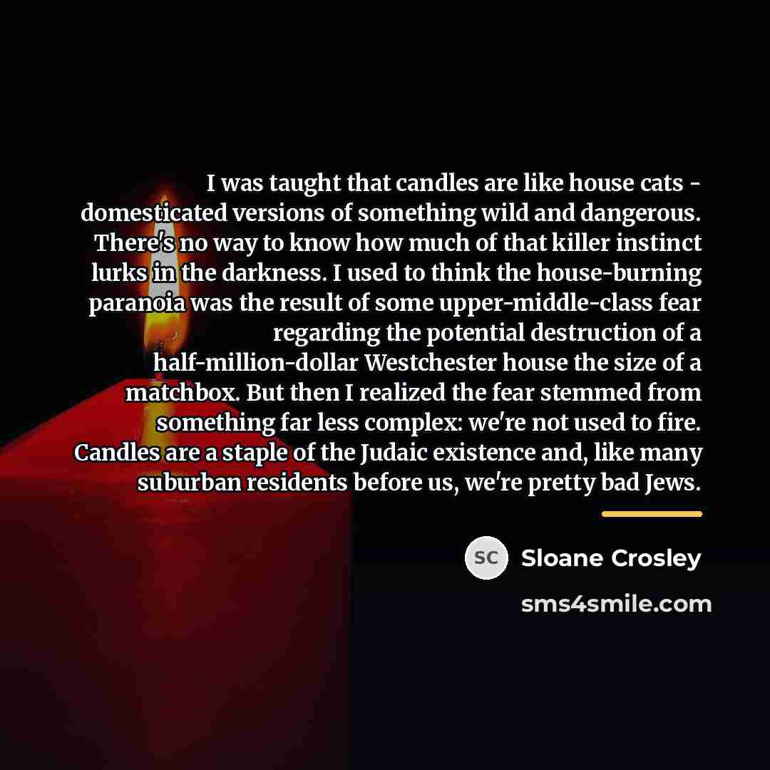 “I was taught that candles are like house cats -…” quote by Sloane Crosley