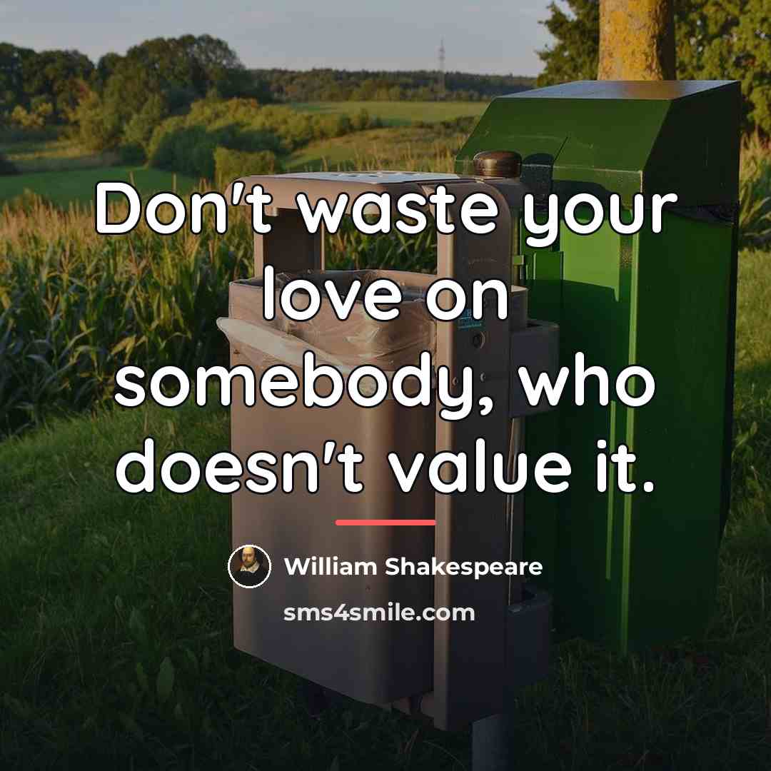 “Don't waste your love on somebody, who doesn't value it.…” quote by William Shakespeare