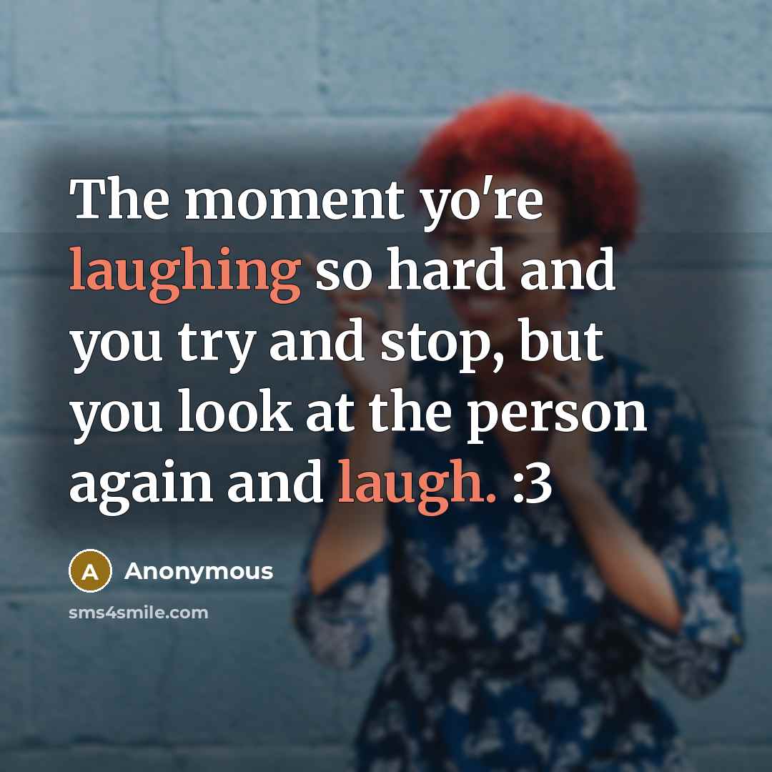 “The moment yo're laughing so hard and you try and stop, but you look at the person again and laugh. :3” quote by Anonymous