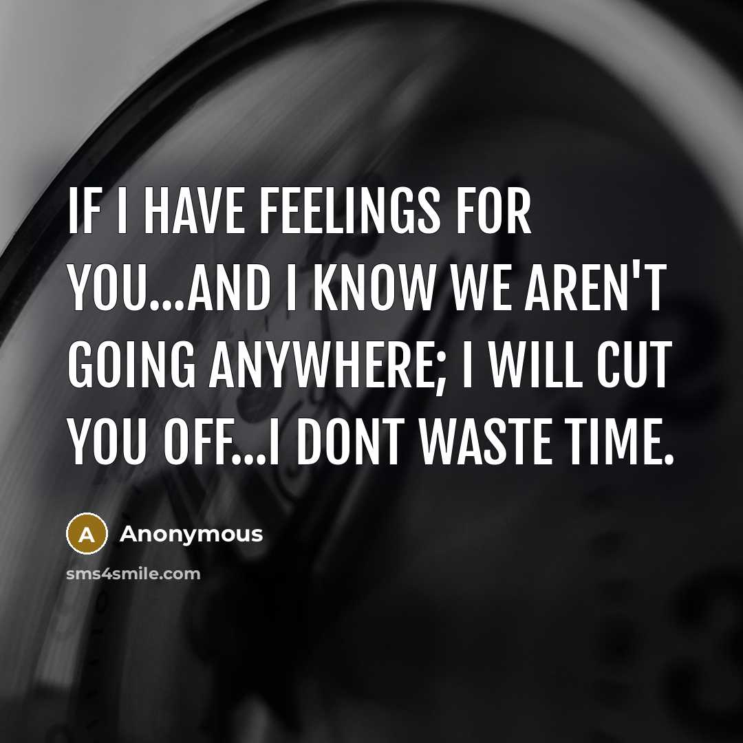 “If I have feelings for you...and I know we aren't going anywhere; I will cut you off...I dont waste time.” quote by Anonymous
