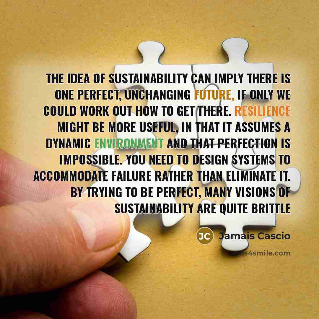“The idea of sustainability can imply there is one perfect,…” quote by Jamais Cascio
