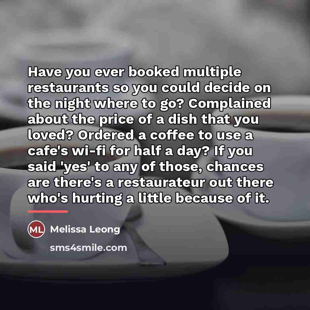 “Have you ever booked multiple restaurants so you could decide…” quote by Melissa Leong