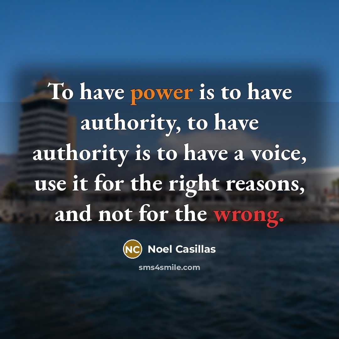 “To have power is to have authority, to have authority is to have a voice, use it for the right reasons, and not for the wrong.” quote by Noel Casillas