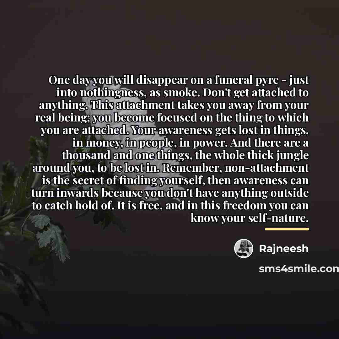 “One day you will disappear on a funeral pyre -…” quote by Rajneesh