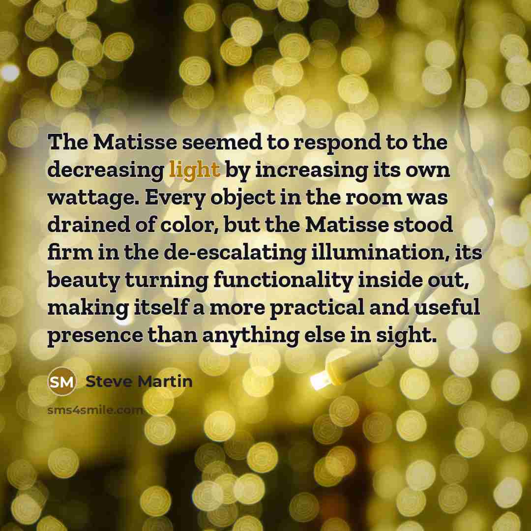 “The Matisse seemed to respond to the decreasing light by…” quote by Steve Martin