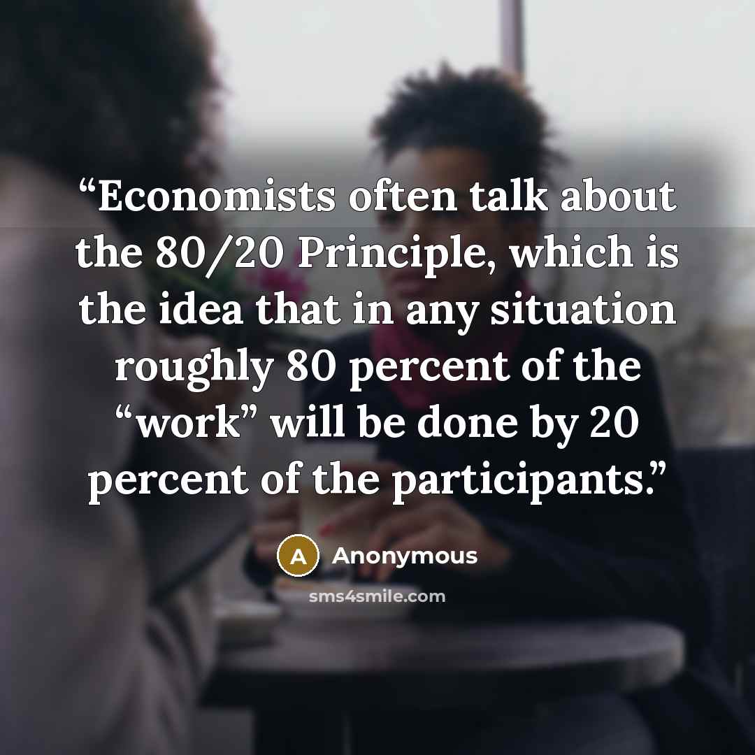 “Economists often talk about the 80/20 Principle, which is the idea that in any situation roughly 80 percent of the “work” will be done by 20 percent of the participants.” quote by Anonymous