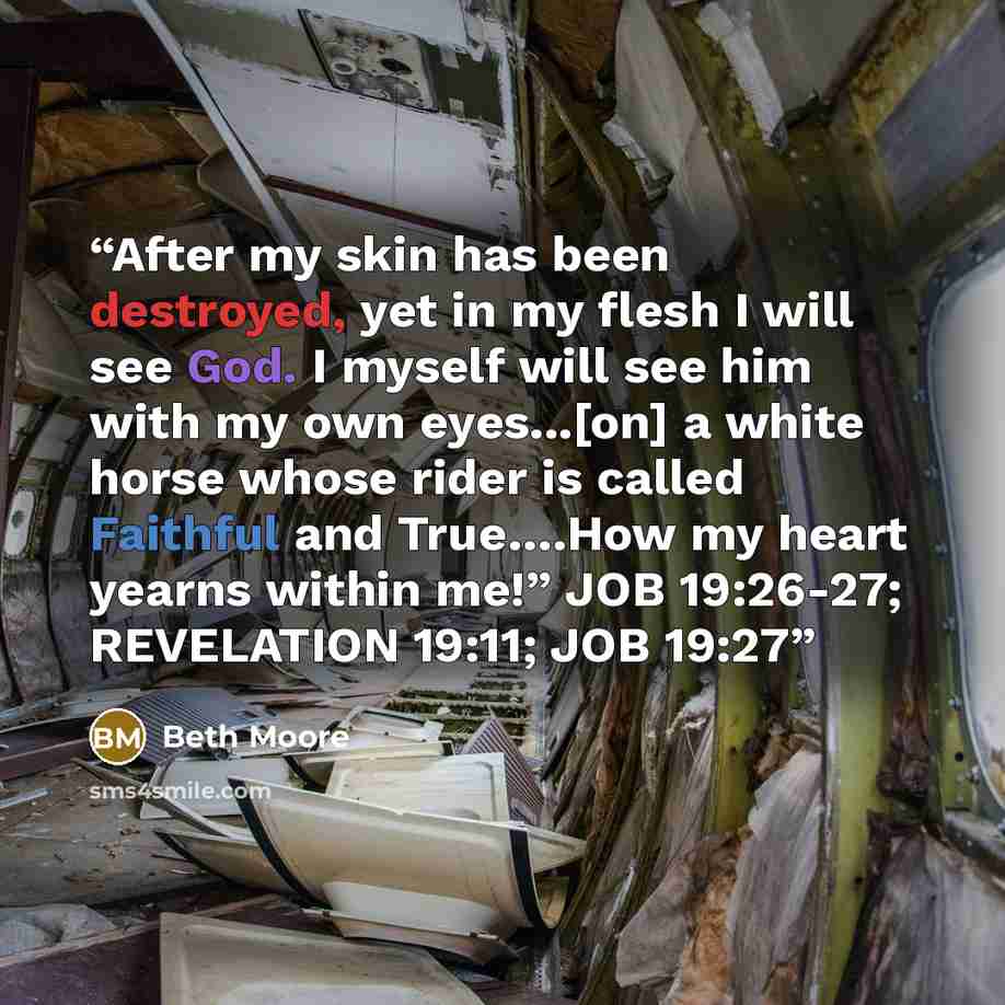 “After my skin has been destroyed, yet in my flesh I will see God. I myself will see him with my own eyes...[on] a white horse whose rider is called Faithful and True….How my heart yearns within me!” JOB 19:26-27; REVELATION 19:11; JOB 19:27” quote by Beth Moore