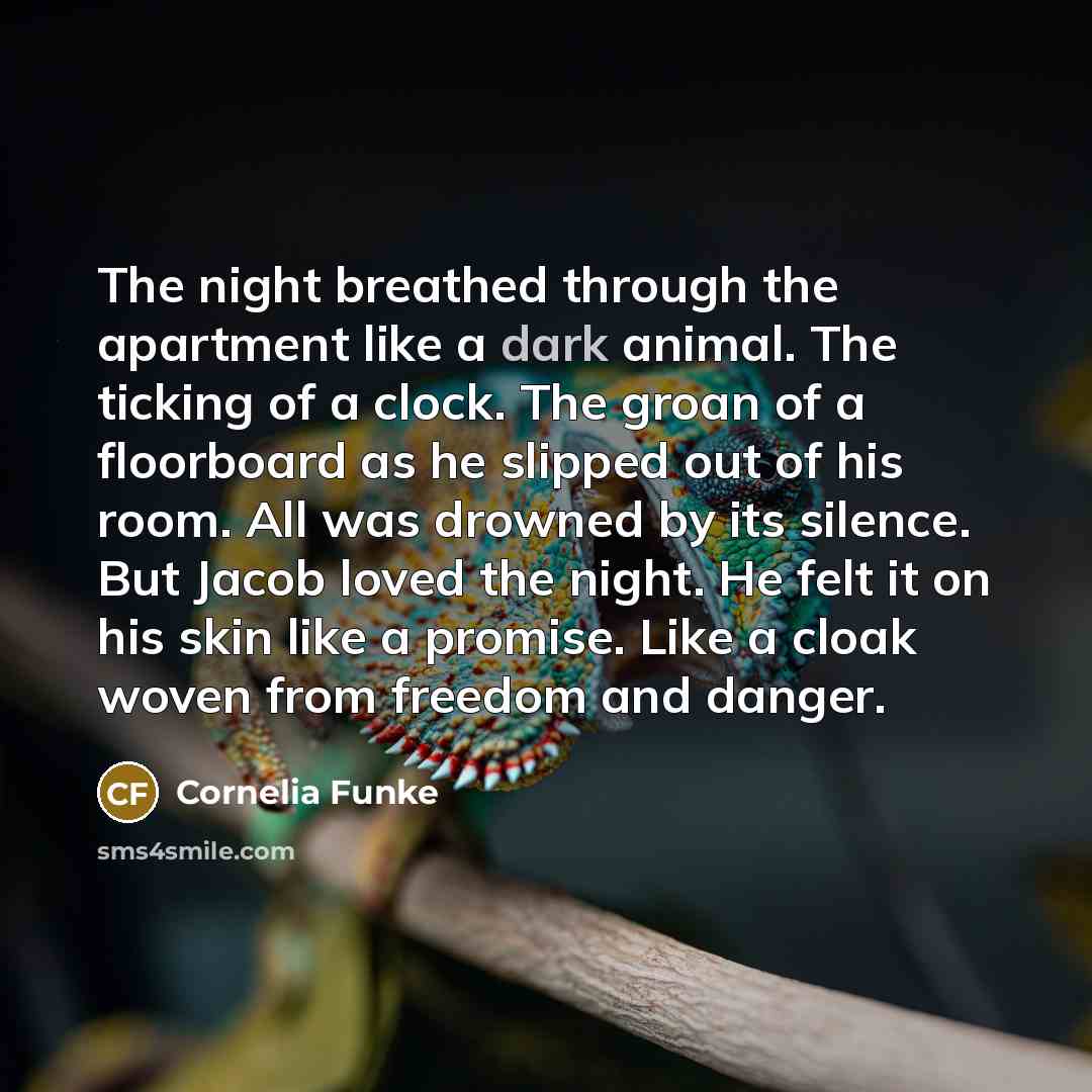 “The night breathed through the apartment like a dark animal.…” quote by Cornelia Funke
