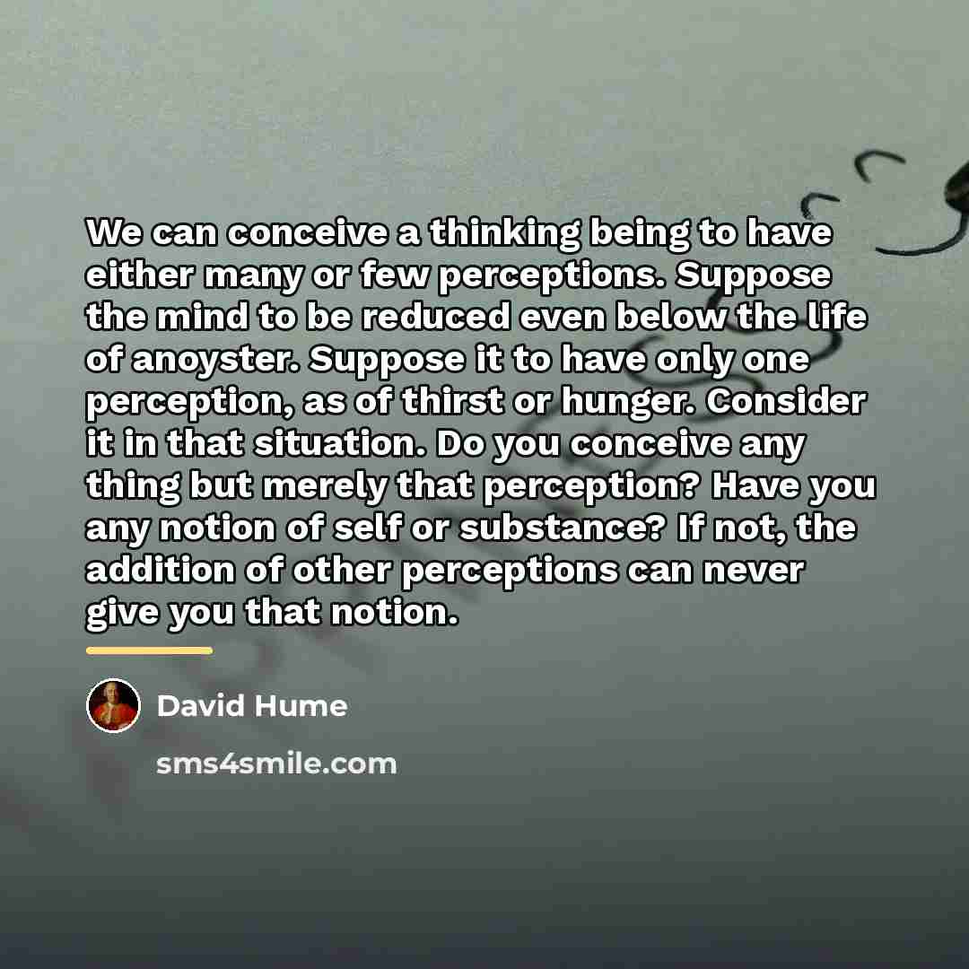 “We can conceive a thinking being to have either many…” quote by David Hume