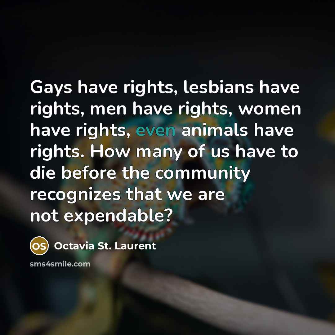 “Gays have rights, lesbians have rights, men have rights, women…” quote by Octavia St. Laurent