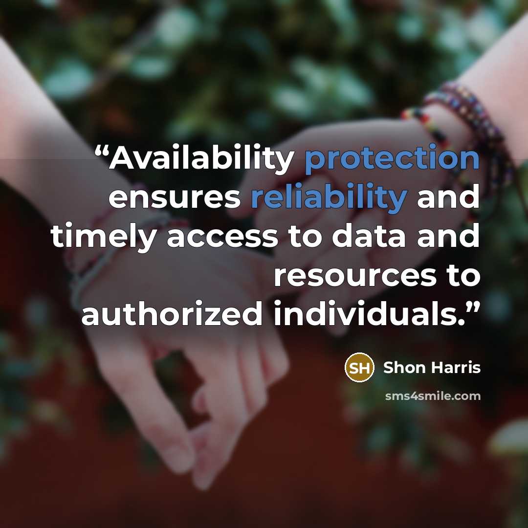 “Availability protection ensures reliability and timely access to data and resources to authorized individuals.” quote by Shon Harris