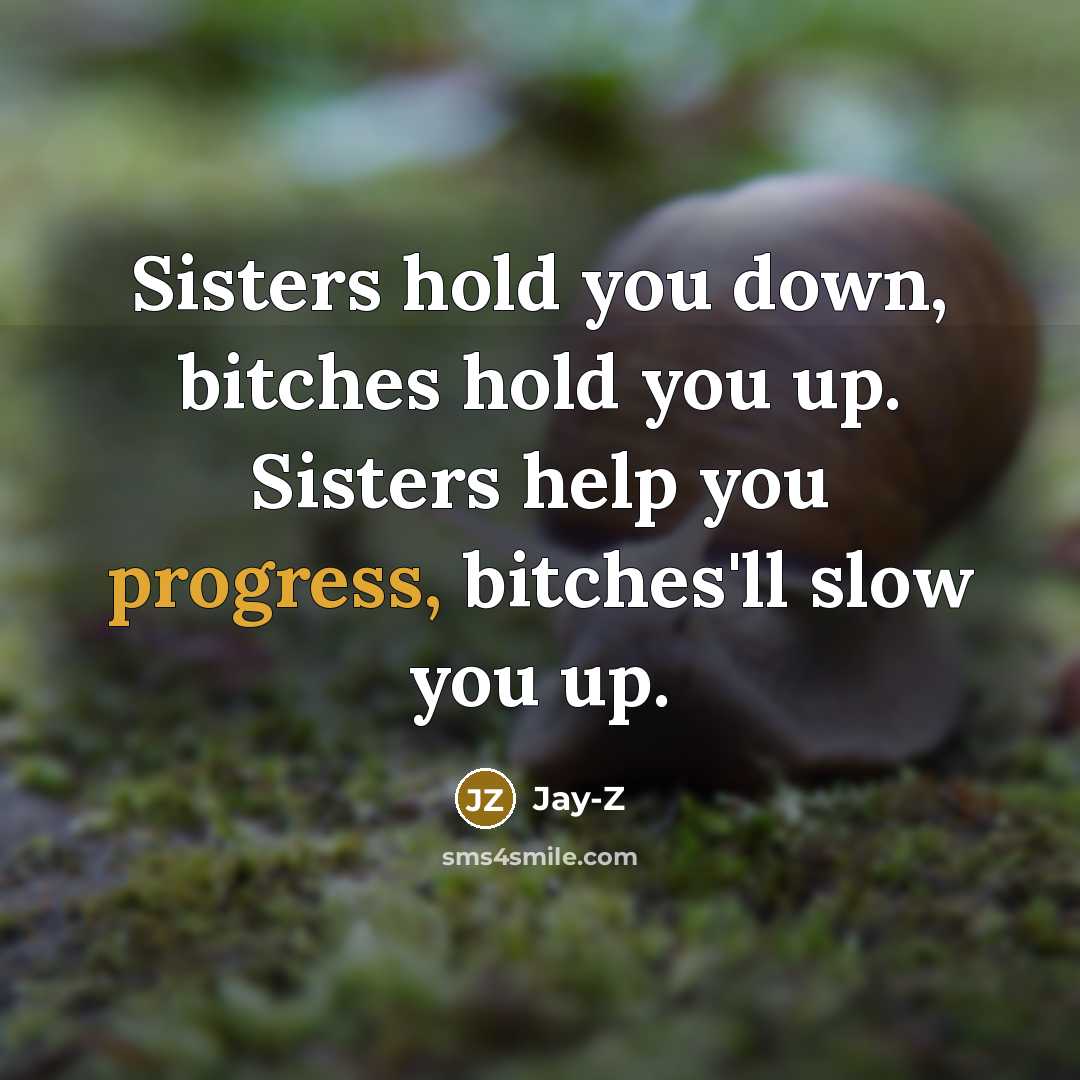 “Sisters hold you down, bitches hold you up. Sisters help…” quote by Jay-Z