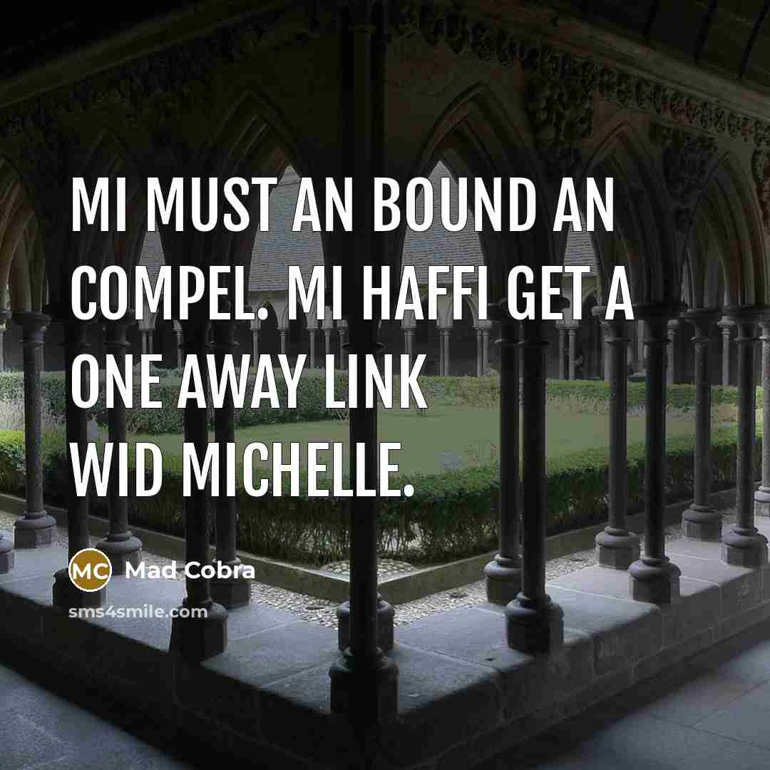 “Mi must an bound an compel. Mi haffi get a one away link wid Michelle.” quote by Mad Cobra
