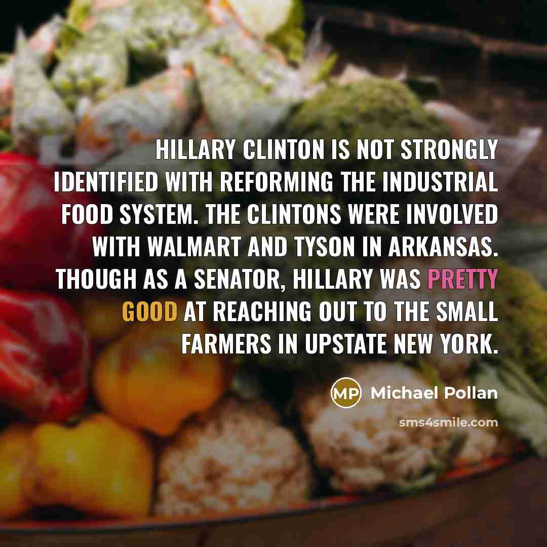 “Hillary Clinton is not strongly identified with reforming the industrial…” quote by Michael Pollan
