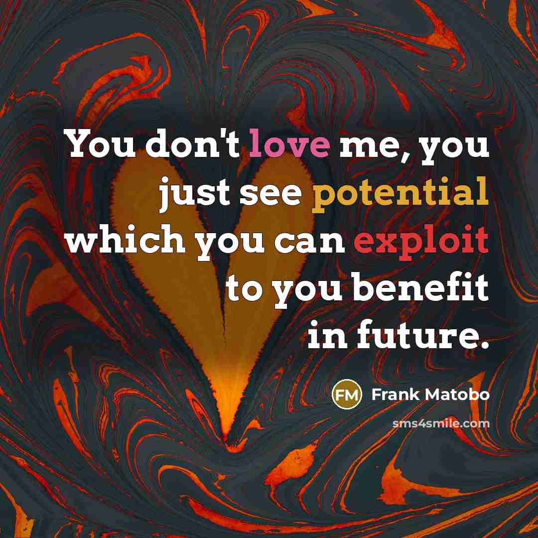 “You don't love me, you just see potential which you…” quote by Frank Matobo