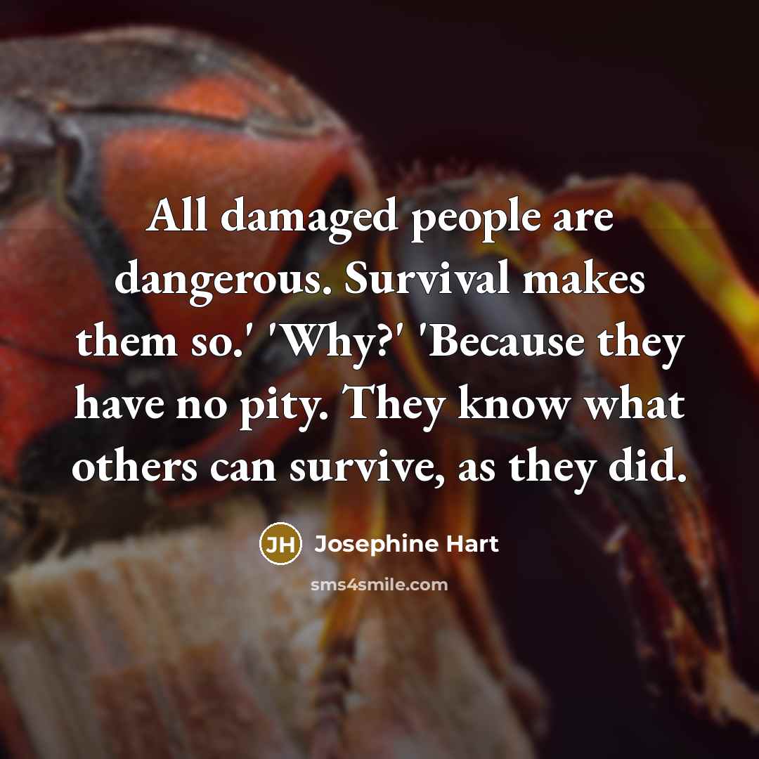 “All damaged people are dangerous. Survival makes them so.' 'Why?'…” quote by Josephine Hart