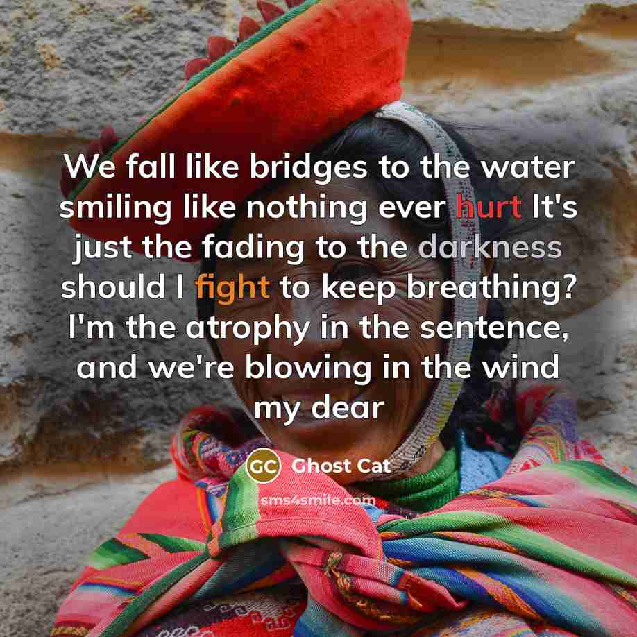 “We fall like bridges to the water smiling like nothing…” quote by Ghost Cat