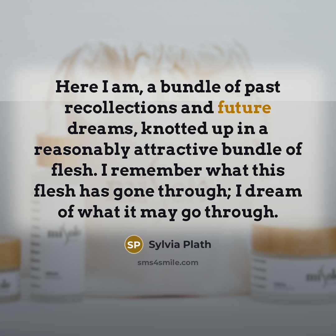 “Here I am, a bundle of past recollections and future…” quote by Sylvia Plath