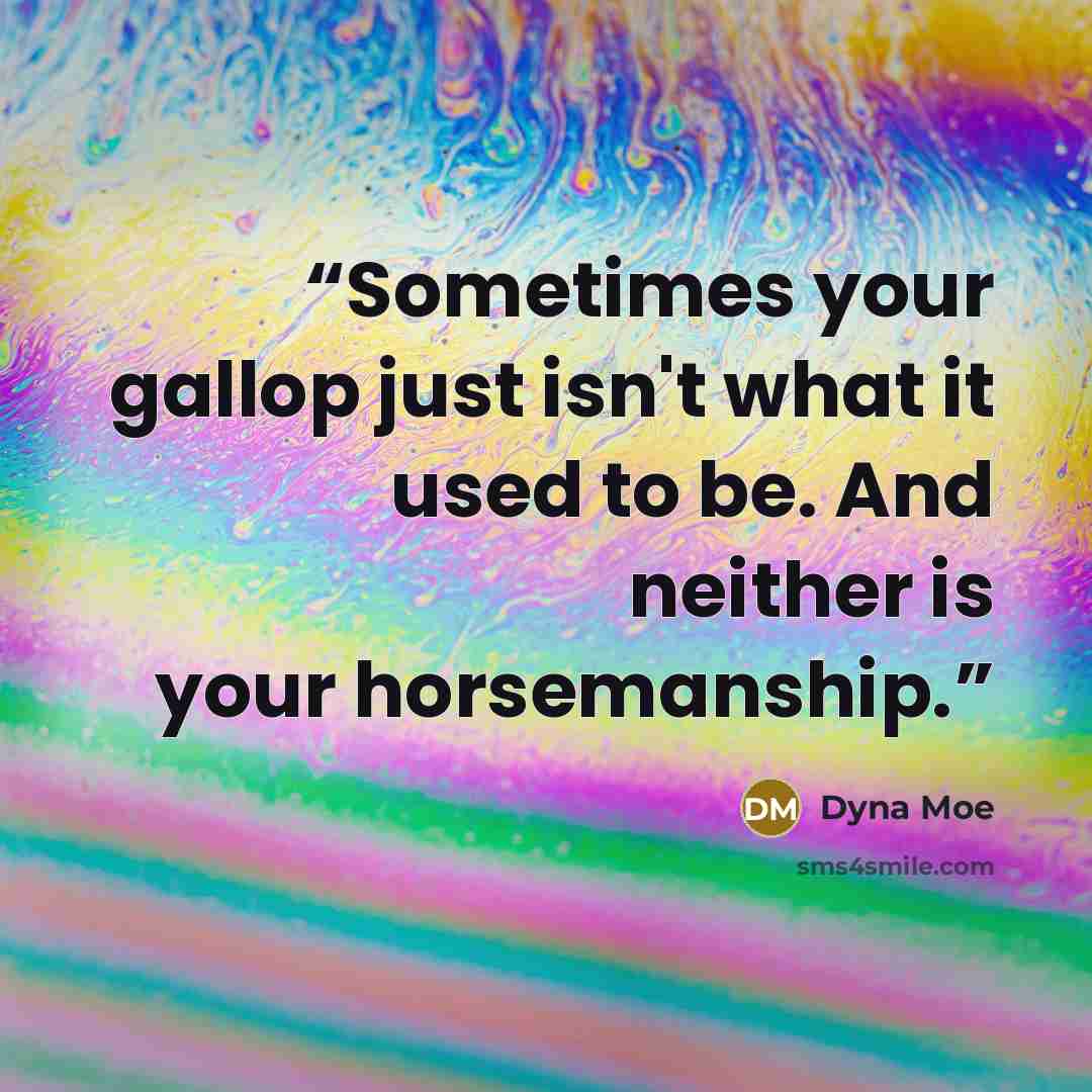 “Sometimes your gallop just isn't what it used to be. And neither is your horsemanship.” quote by Dyna Moe