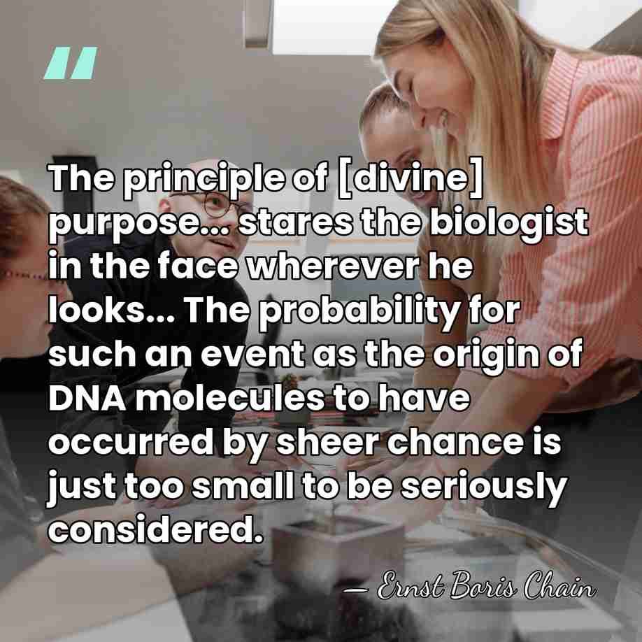 The principle of [divine] purpose... stares the biologist in the face wherever&hellip; - Ernst Boris Chain