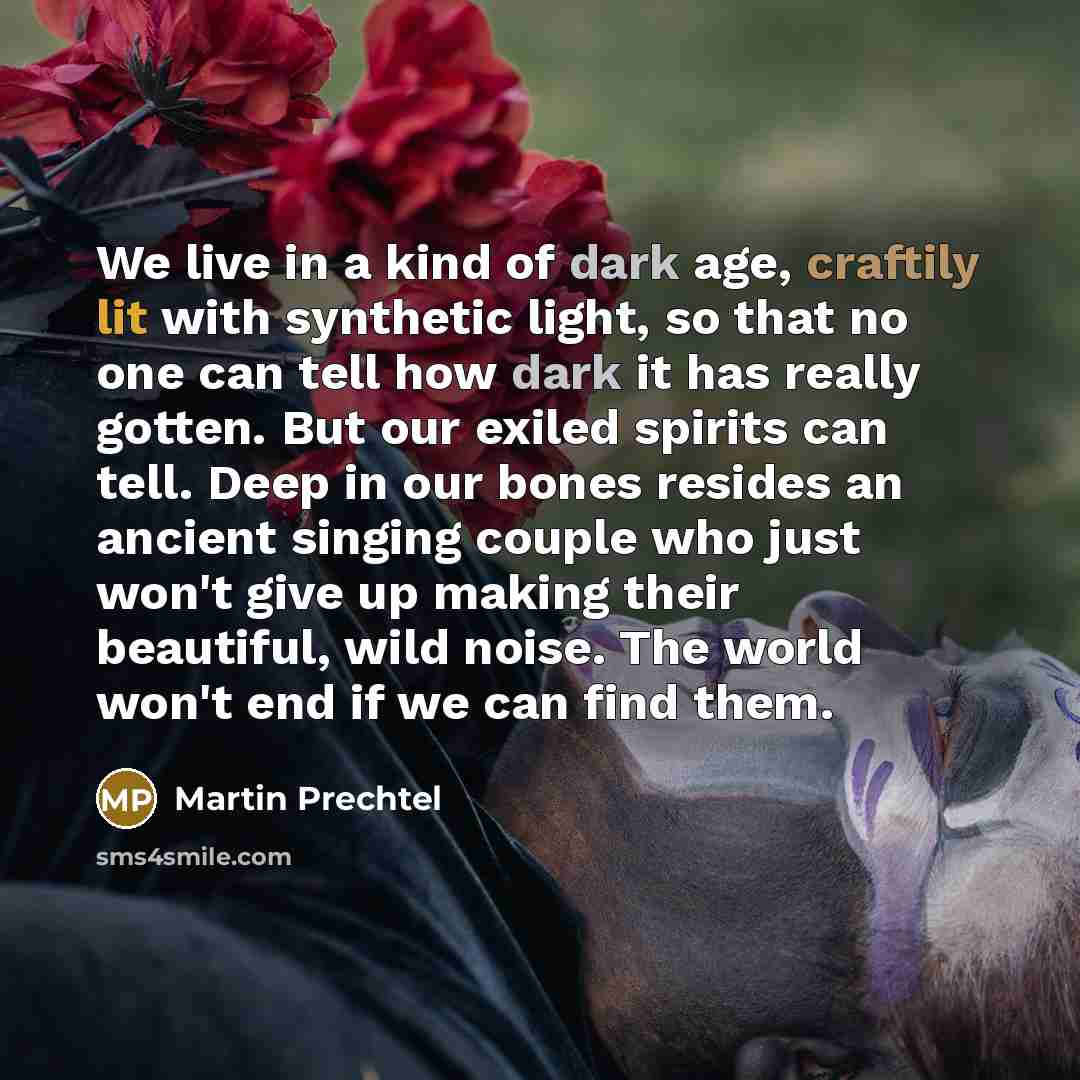 “We live in a kind of dark age, craftily lit…” quote by Martin Prechtel