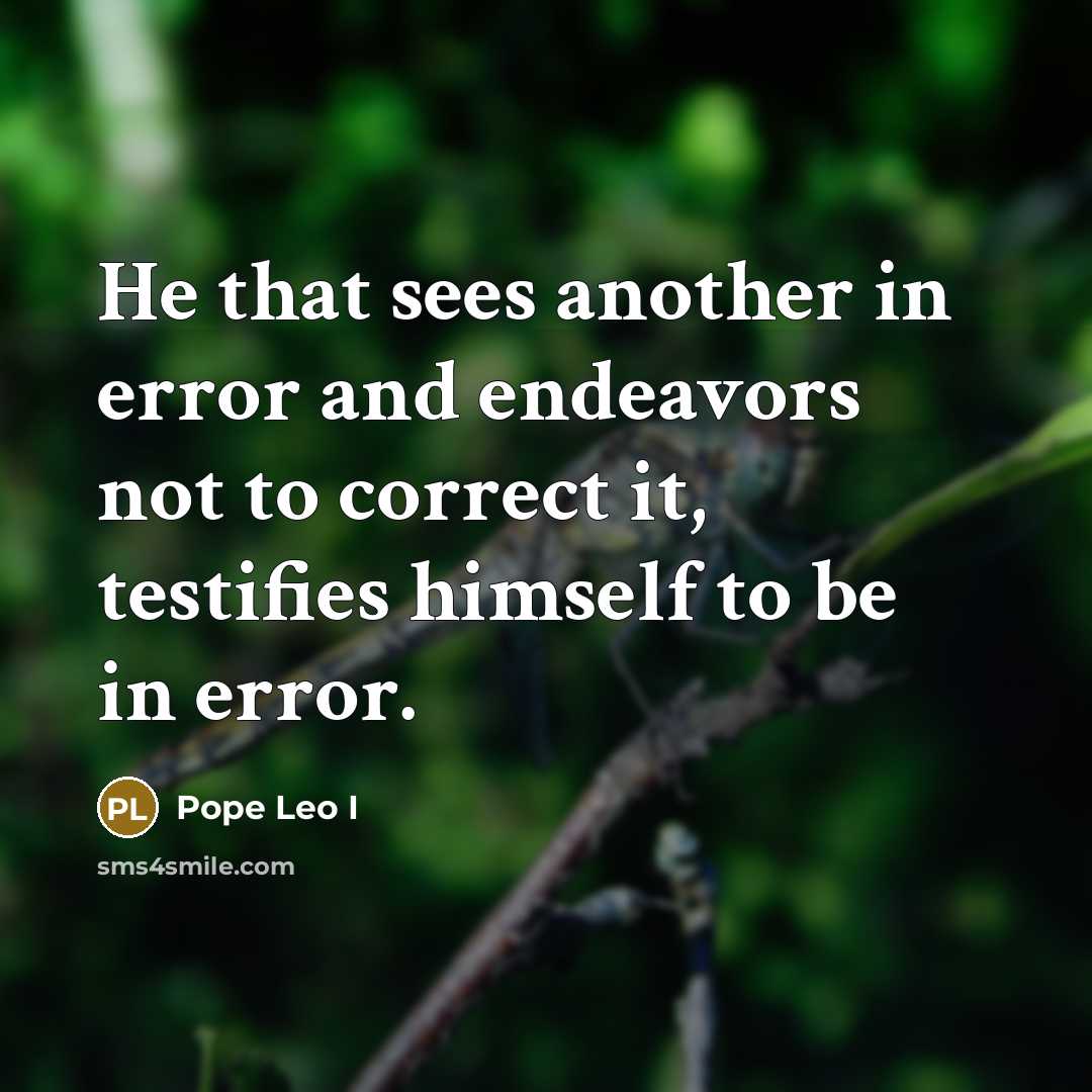 “He that sees another in error and endeavors not to…” quote by Pope Leo I