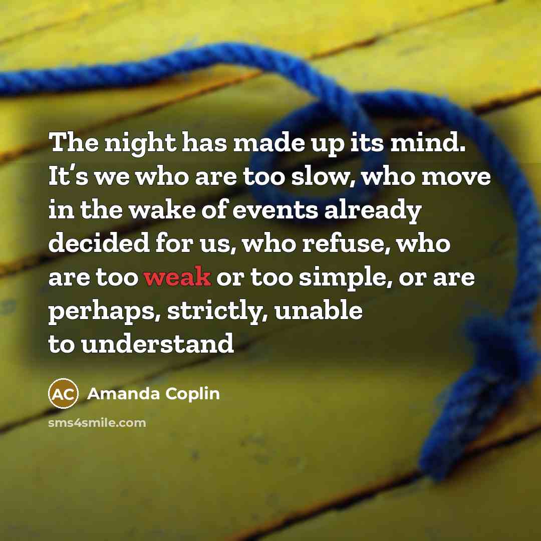 “The night has made up its mind. It’s we who…” quote by Amanda Coplin