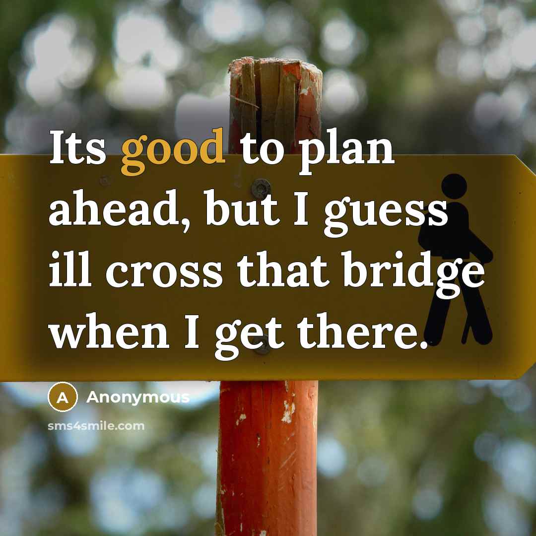 “Its good to plan ahead, but I guess ill cross that bridge when I get there.” quote by Anonymous