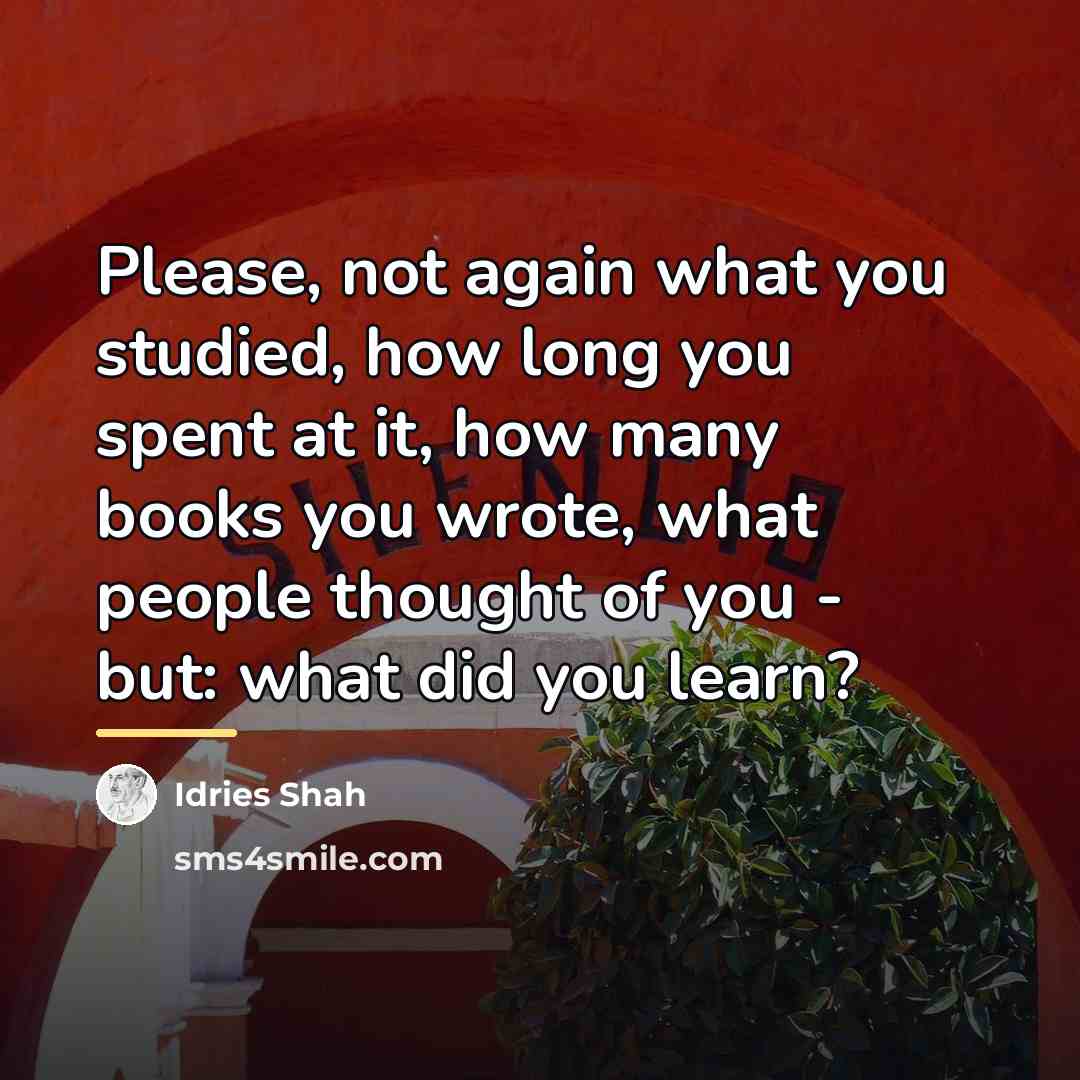 “Please, not again what you studied, how long you spent…” quote by Idries Shah