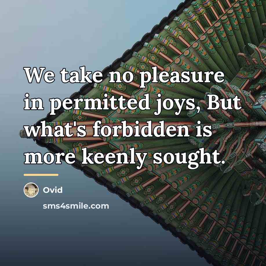 “We take no pleasure in permitted joys, But what's forbidden…” quote by Ovid
