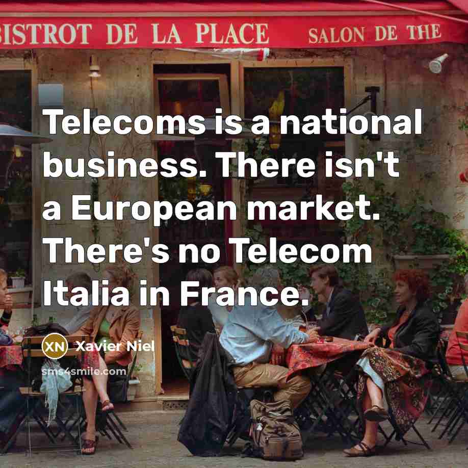 “Telecoms is a national business. There isn't a European market.…” quote by Xavier Niel