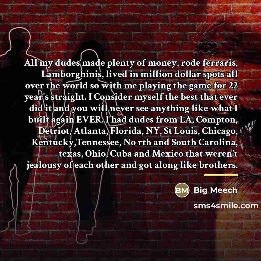 “All my dudes made plenty of money, rode ferraris, Lamborghinis,…” quote by Big Meech