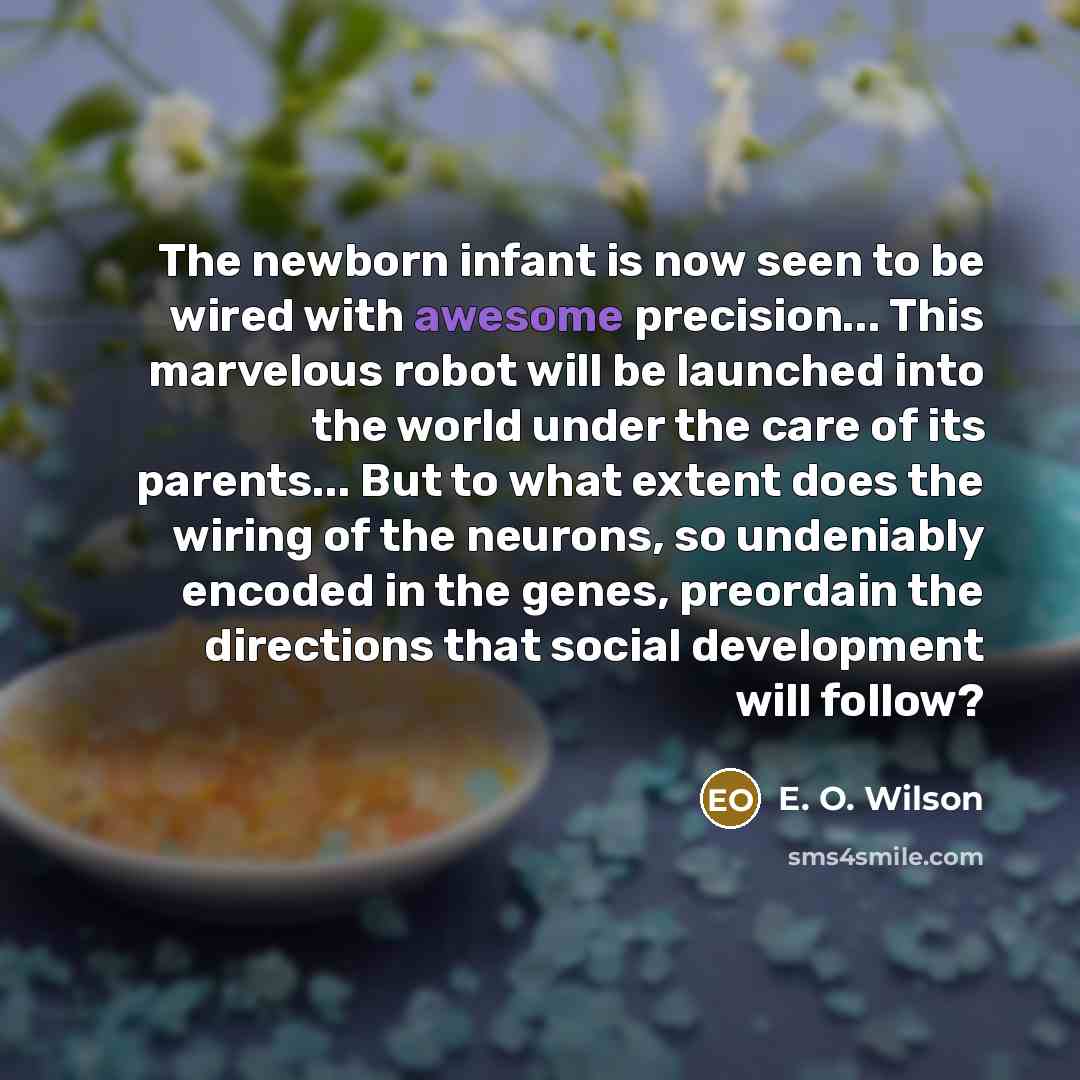 “The newborn infant is now seen to be wired with…” quote by E. O. Wilson