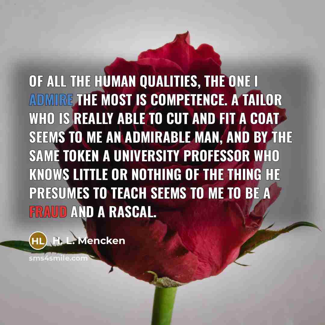 “Of all the human qualities, the one I admire the…” quote by H. L. Mencken