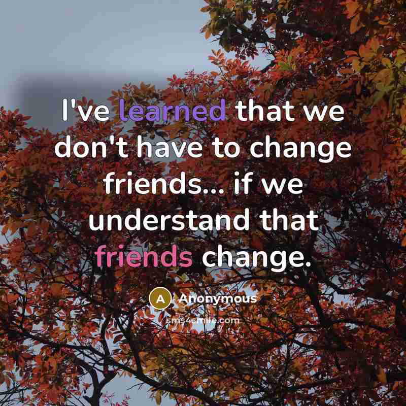 “I've learned that we don't have to change friends… if we understand that friends change.” quote by Anonymous