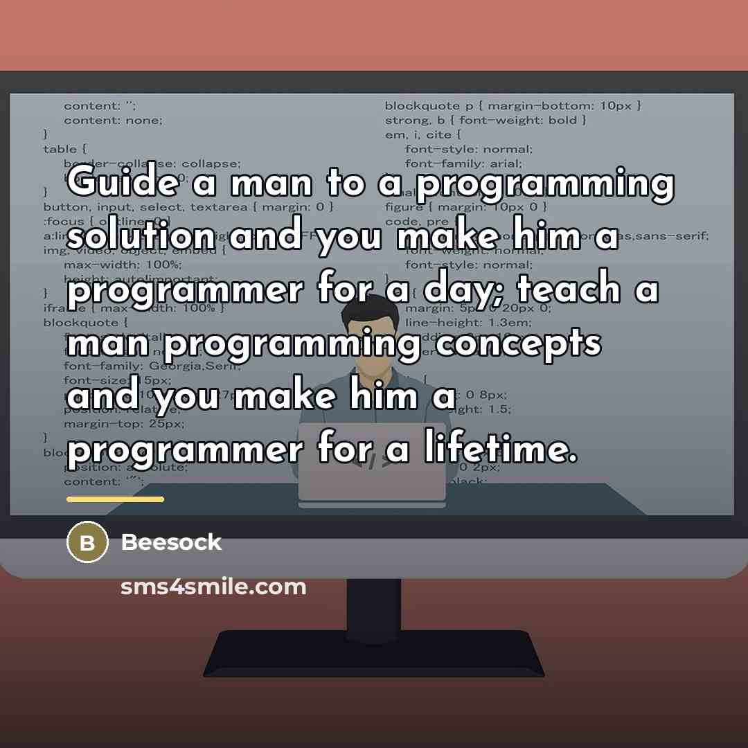 “Guide a man to a programming solution and you make…” quote by Beesock