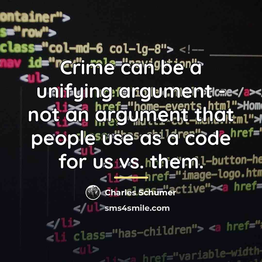 “Crime can be a unifying argument - not an argument…” quote by Charles Schumer