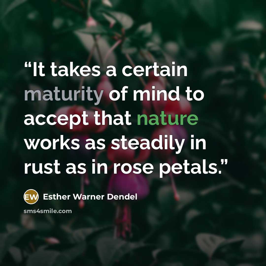 “It takes a certain maturity of mind to accept that nature works as steadily in rust as in rose petals.” quote by Esther Warner Dendel