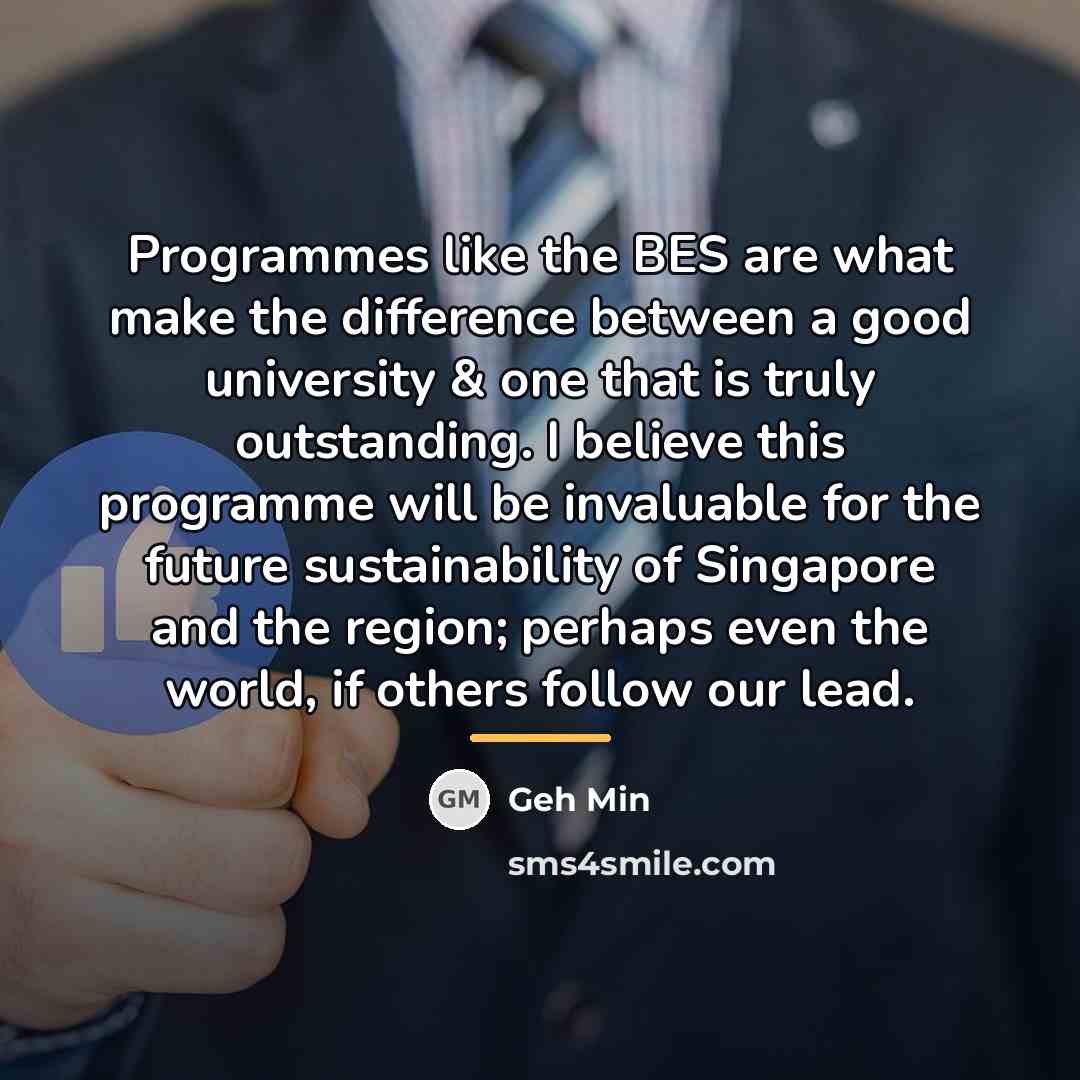 “Programmes like the BES are what make the difference between…” quote by Geh Min