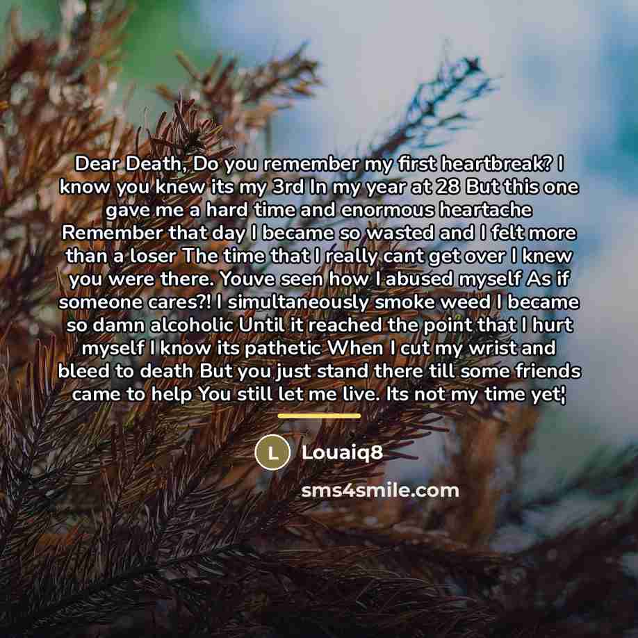 “Dear Death, Do you remember my first heartbreak? I know…” quote by Louaiq8