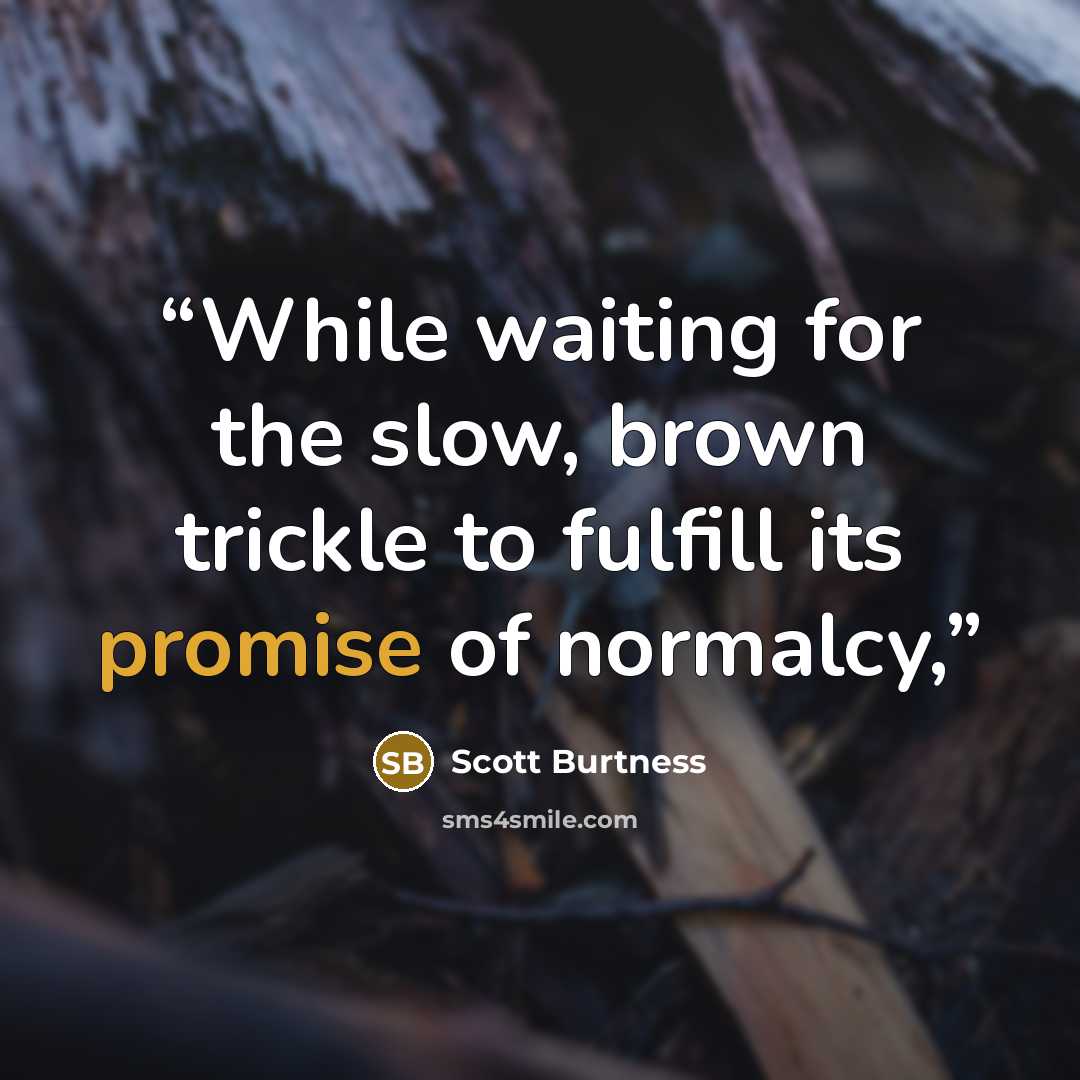 “While waiting for the slow, brown trickle to fulfill its promise of normalcy,” quote by Scott Burtness