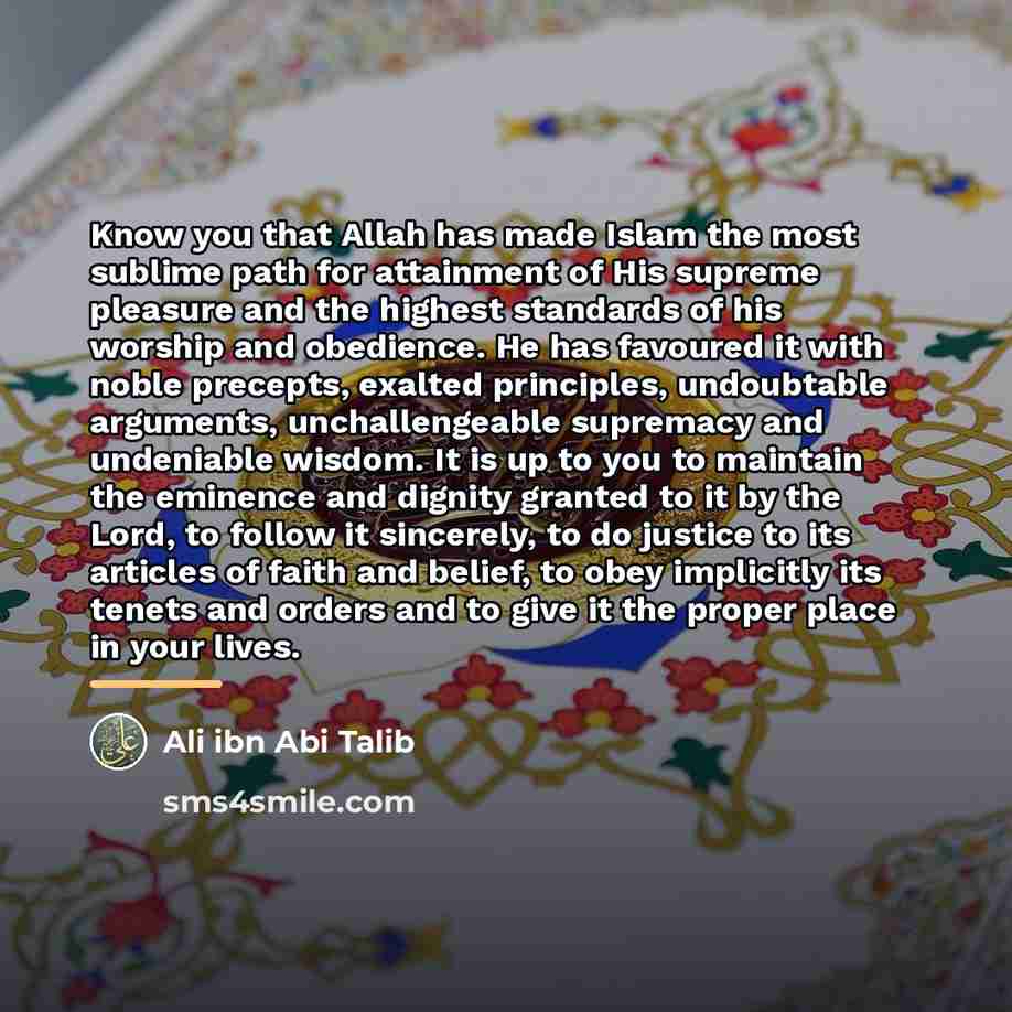 “Know you that Allah has made Islam the most sublime…” quote by Ali ibn Abi Talib