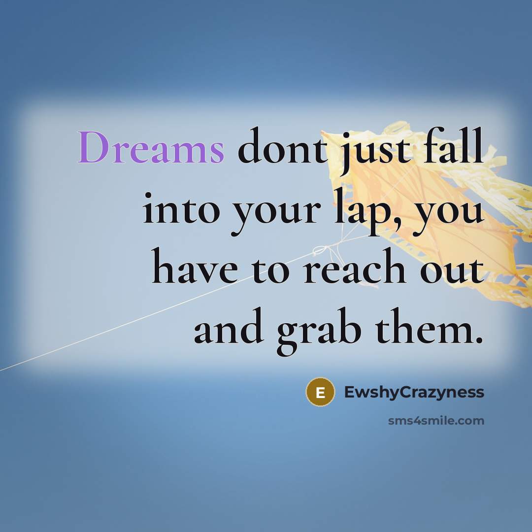 “Dreams dont just fall into your lap, you have to reach out and grab them.” quote by EwshyCrazyness