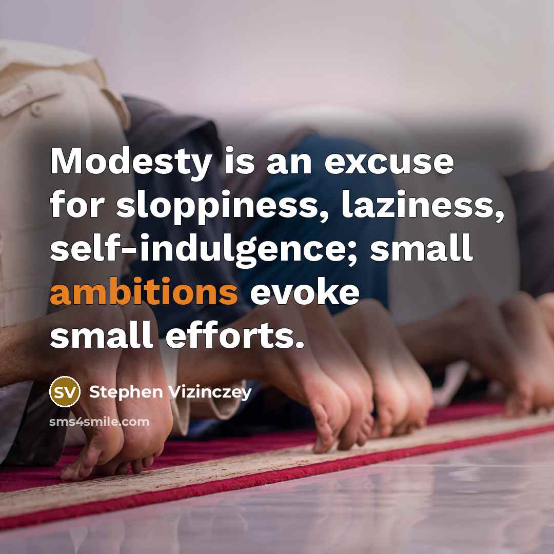 “Modesty is an excuse for sloppiness, laziness, self-indulgence; small ambitions…” quote by Stephen Vizinczey