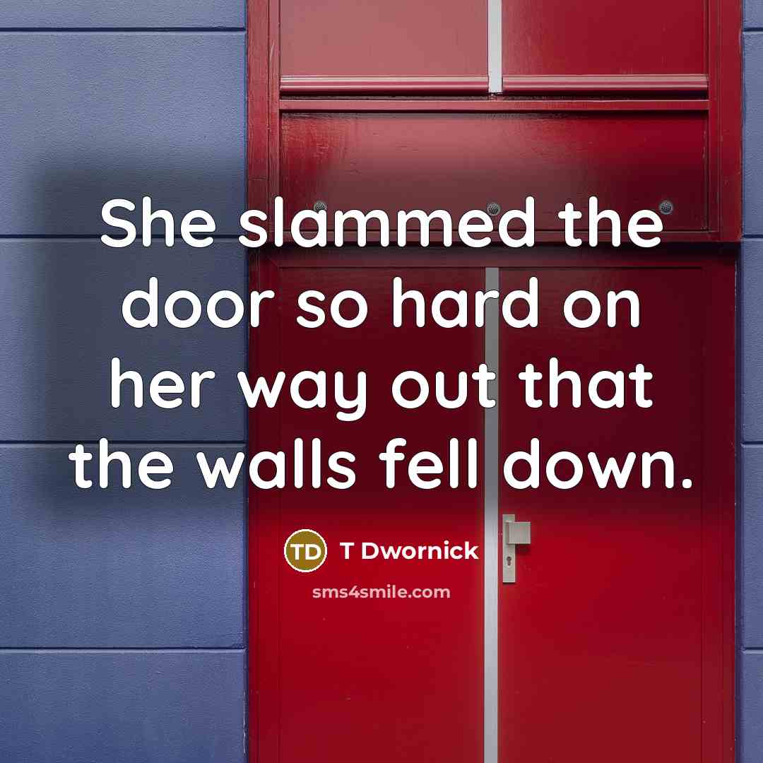 “She slammed the door so hard on her way out that the walls fell down.” quote by T Dwornick
