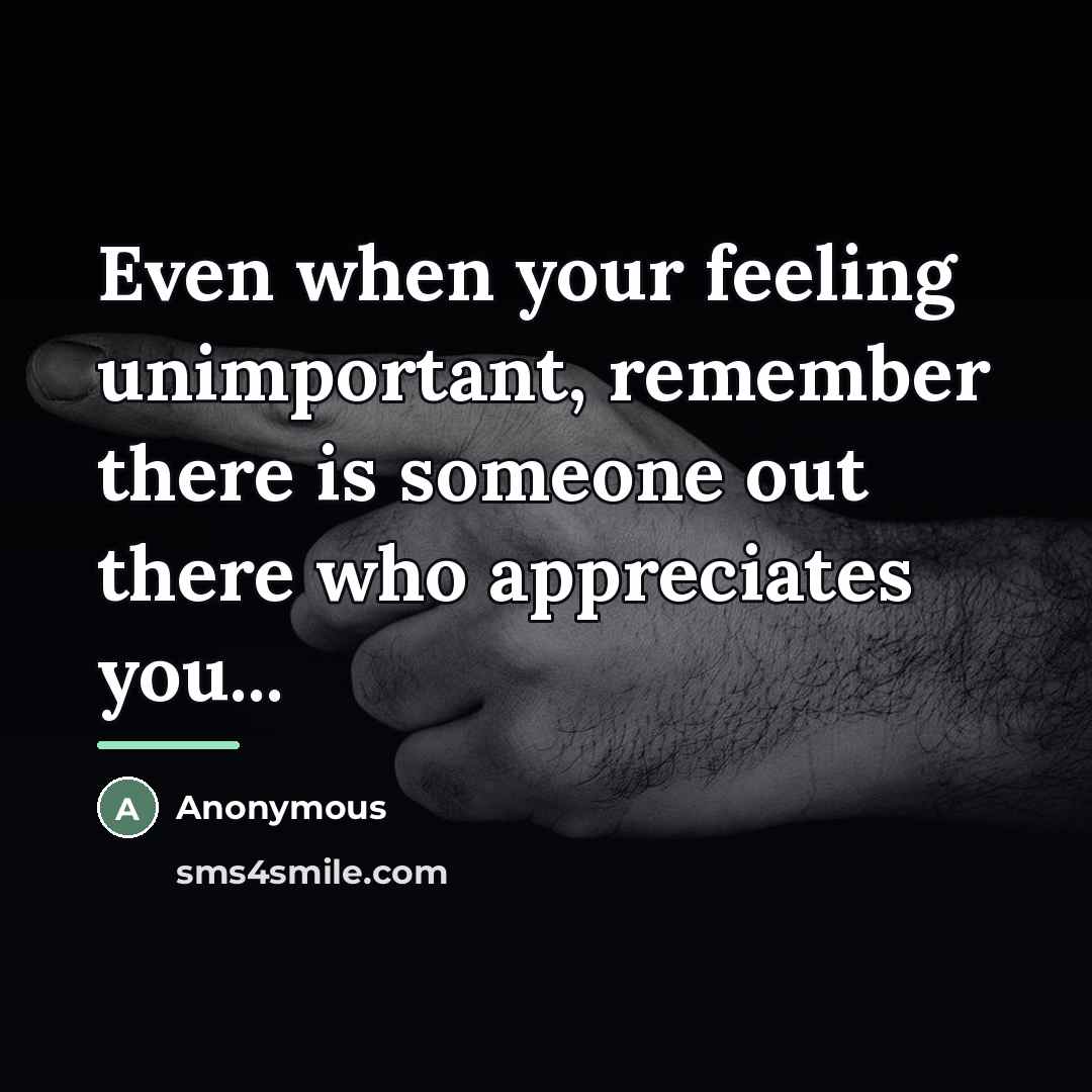 “Even when your feeling unimportant, remember there is someone out…” quote by Anonymous