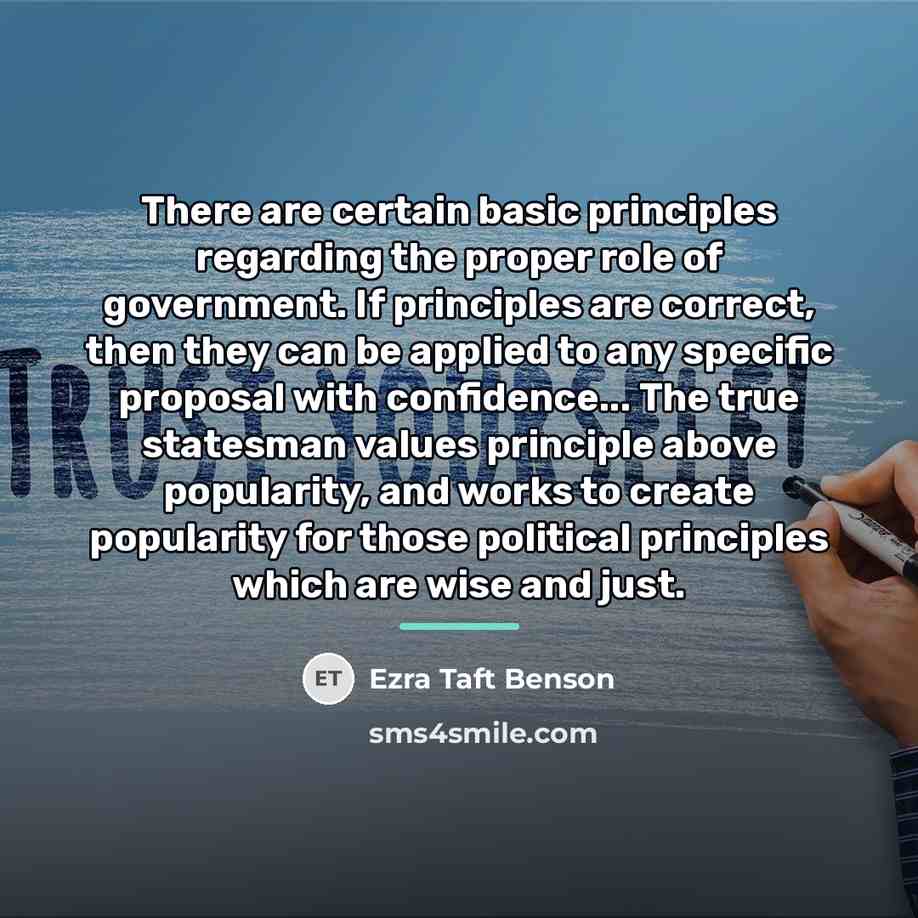 “There are certain basic principles regarding the proper role of…” quote by Ezra Taft Benson