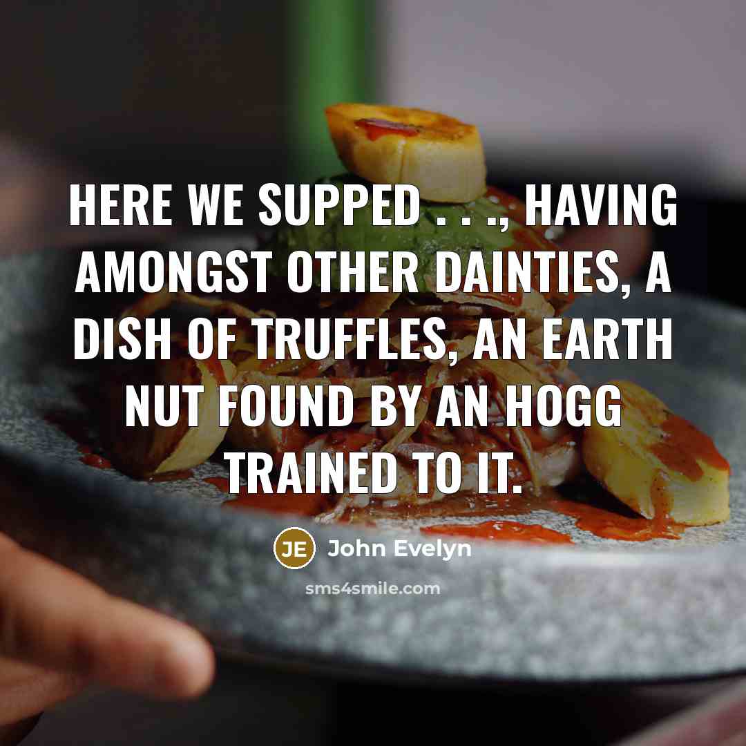 “Here we supped . . ., having amongst other dainties,…” quote by John Evelyn