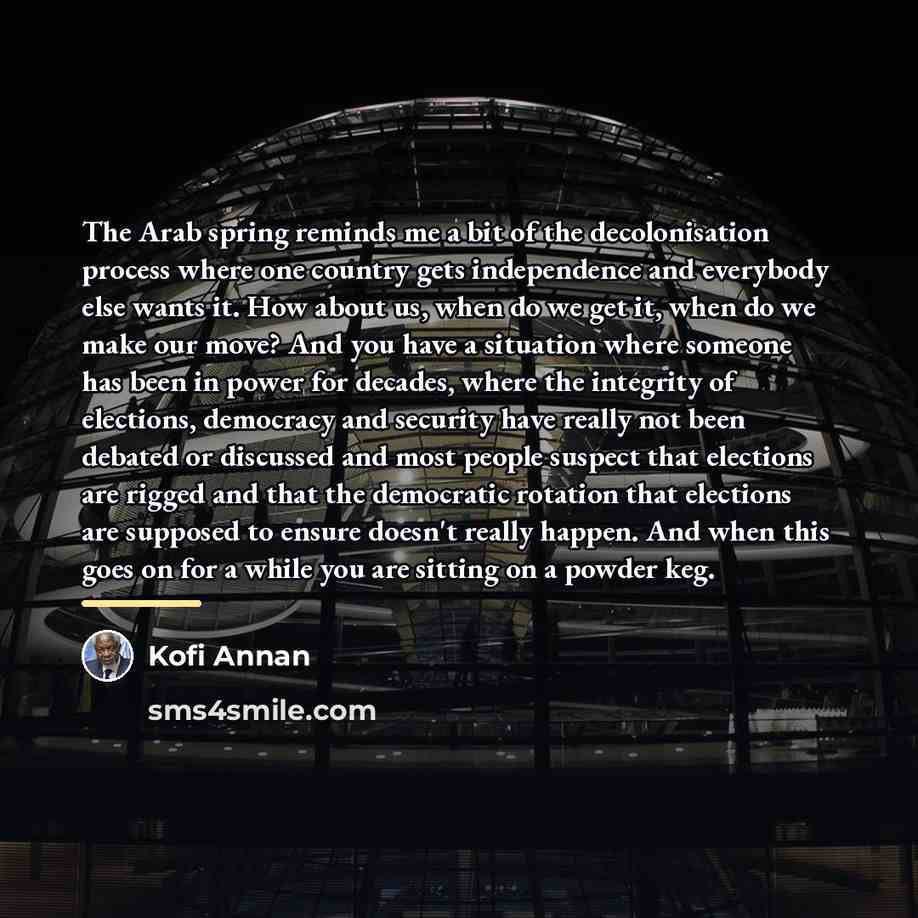 “The Arab spring reminds me a bit of the decolonisation…” quote by Kofi Annan
