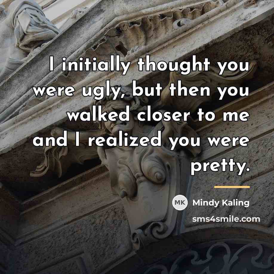 “I initially thought you were ugly, but then you walked…” quote by Mindy Kaling